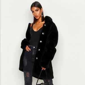 Black Button Down Teddy Faux Fur Coat